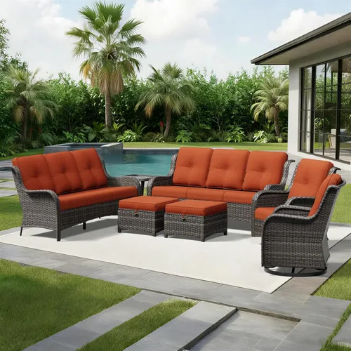 Miniatura 116 de Joyside Juego de sillas de mimbre para patio, juego de 3 piezas de mimbre para exteriores con 2 sillas reposabrazos y 1 mesa auxiliar para terraza