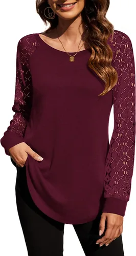Halife - Sudadera de manga larga para mujer, ligera, con bloque de color y ajuste suelto, camisa tipo túnica