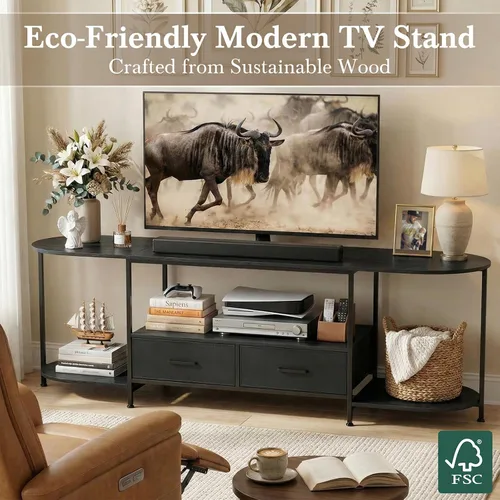 Miniatura 8 de Faesun Soporte de TV de 55 pulgadas para televisores de hasta 55 pulgadas, consola multimedia de borde curvado y centro de entretenimiento con 2