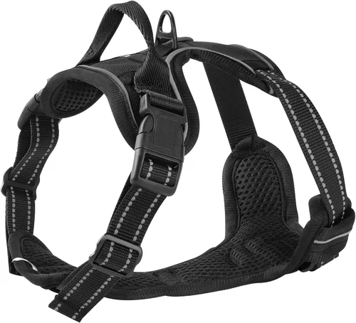 Miniatura 3 de Arnés negro reflectante sin tirones para perro con 2 clips para correa, chaleco acolchado suave para perros pequeños, fácil de poner y quitar