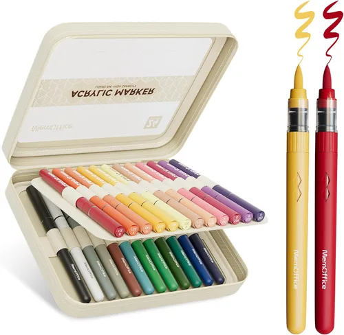 Marcadores de pintura acrílica de tinta líquida directa MemOffice, 24 colores con punta de pincel y estuche de transporte, sin sangrado,