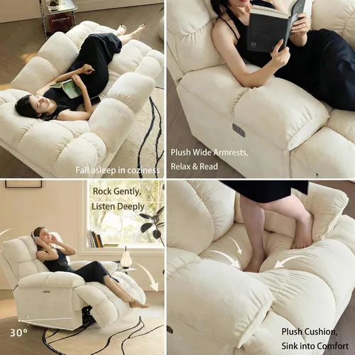 Miniatura 5 de Silla reclinable mecedora extra grande, sillón reclinable con giro eléctrico para sala de estar, reclinables mecedores acolchados extra anchos