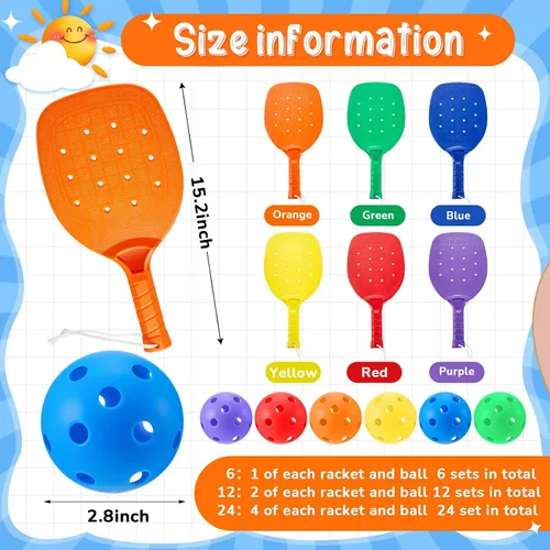 Miniatura 2 de Lunmon Raqueta de paddle leball de plástico con bolas Equipo de PE para escuela primaria 15.2 x 7.5 pulgadas Raqueta de bola de paleta con cordón