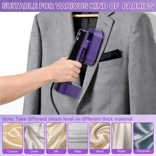 Miniatura 5 de Vaporizador de ropa de 1300 W 2 en 1,15 s de calentamiento rápido, 6 modos LED, tanque a prueba de fugas de 6.4 fl oz, vaporizador de viaje portátil