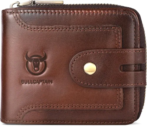 Miniatura 113 de LUKZIJAES Billetera de cuero genuino para hombre, con bloqueo RFID, delgada, plegable, bolsillo frontal, #3-Café, Vintage