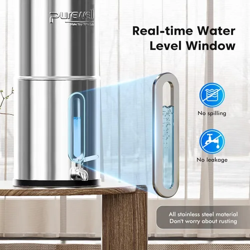 Miniatura 7 de Purewell Sistema de filtro de agua por gravedad, ultrafiltración portátil de acero inoxidable de 3,8 L (0,01 μm) para supervivencia, campamento