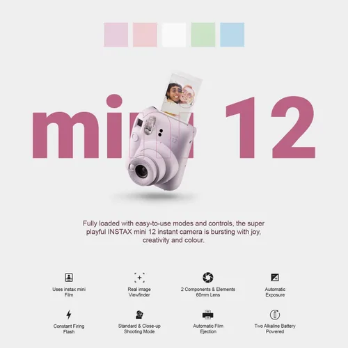 Miniatura 2 de Cámara instantánea Fujifilm Instax Mini 12 color azul pastel + estuche de transporte + paquete de accesorios con película Fuji Instax (40 hojas)