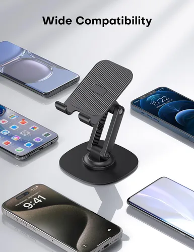 Miniatura 8 de Soporte para teléfono celular OMOTON para escritorio, paquete de 2 unidades, soporte ajustable y plegable para teléfono, soporte móvil giratorio