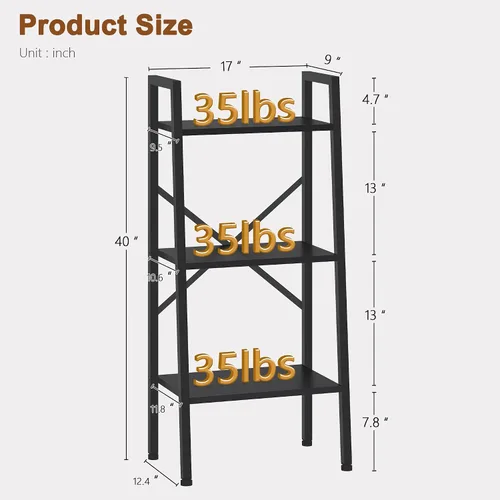 Miniatura 2 de Hoctieon Estantería de escalera industrial de 3 niveles, estante de escalera estrecho, estantería de pie alto, estante de escalera abierto delgado