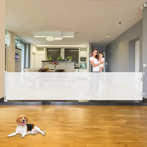 Miniatura 10 de Puerta de Bebé Retráctil Extra Ancha de 85 Pulgadas para Interiores, Puerta de Bebé Extra Larga para Exteriores, Puerta Extra Grande para Perros