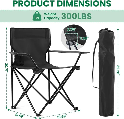 Miniatura 3 de Paquete de 2 sillas plegables de camping con soporte para tazas, sillas plegables portátiles de césped de 300 libras para adultos, sillas de playa