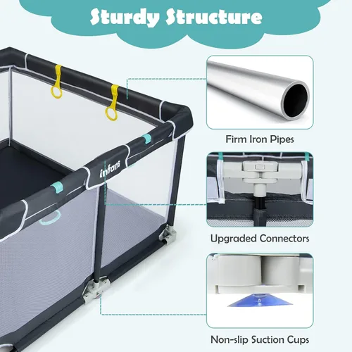 Miniatura 4 de INFANS Corralito plegable para bebés, 50 x 50 pulgadas, grande con puerta, malla suave y visible, centro de actividades para niños para interiores