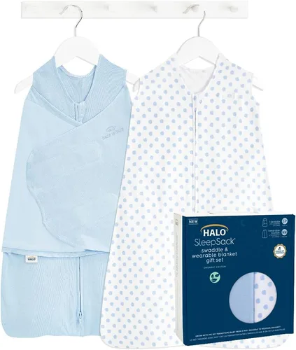 HALO Sleepsack Swaddle 3-6 Months and Wearable Blanket 6-12 Months 100% Organic Cotton 2-Piece Gift Set with Box, TOG 1.5 Fresa - Caja de regalo