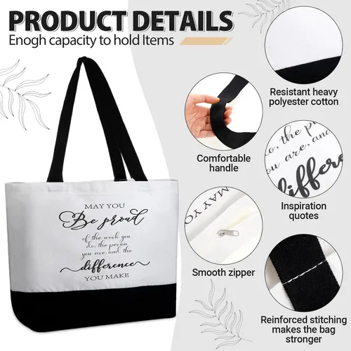 Miniatura 3 de Silkfly 32 piezas inspiradoras bolsa de lona con cremallera reutilizable motivacional bolsa de maquillaje conjunto para mujeres, amigas compañeras