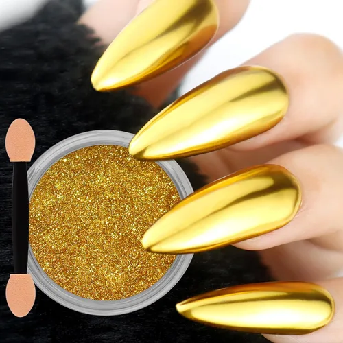 Miniatura 9 de Allstarry Polvo de uñas cromado, dorado champán, efecto espejo metálico, purpurina esmaltada, decoración de manicura, pigmento reflectante