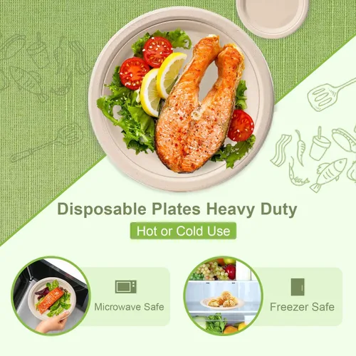Miniatura 3 de Platos de papel de 10 pulgadas, paquete de 50 platos desechables compostables, respetuosos con el medio ambiente, reciclados, resistentes, marrones