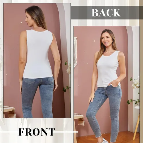 Miniatura 4 de 3 piezas de camisetas térmicas sin mangas para mujer, ropa interior de forro polar, suave, sin mangas, chaleco de capa base cálida
