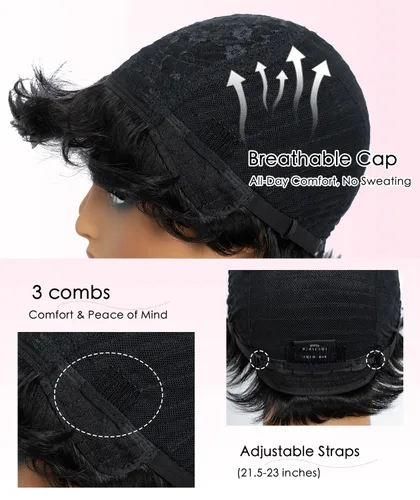 Miniatura 7 de QUEEN VIRGIN REMY QVR Pixie Cut Wig Human Hair Wigs with Bangs Short Wigs for Black Women Human Hair Different Style Pixie Wig for Daily Wear Black