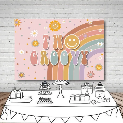 Miniatura 4 de MEHOFOND Groovy One - Telón de fondo bohemio con arco iris para niñas, decoración de cumpleaños para el primer y groovy, fondo de fotografía