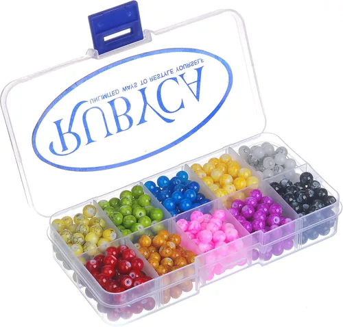 Miniatura 3 de RUBYCA Kit de cuentas redondas de vidrio checo para fabricación de joyas con caja de contenedores (600 piezas de 0.236 in de colores surtidos)