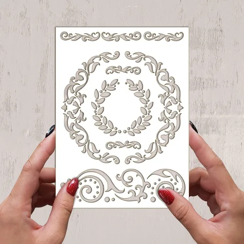 Miniatura 2 de Plantilla decorativa FLONZ de 6 x 8 pulgadas, decoración floral barroca para pintura de pared, álbumes de recortes y decoración de pasteles
