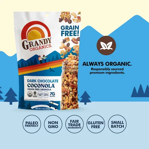 Miniatura 5 de Grandy Organics Chocolate oscuro y coconola - Granola orgánica certificada sin cereales - 0.27 oz de proteína - Sin gluten, sin OMG, vegano y paleo