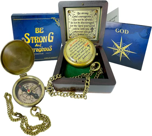 Miniatura 10 de Bible Verse Brass Compass – “Be Strong and Courageous” (Joshua 1:9) Christian Gift for Graduation, Baptism, Confirmation – Religious Keepsake for