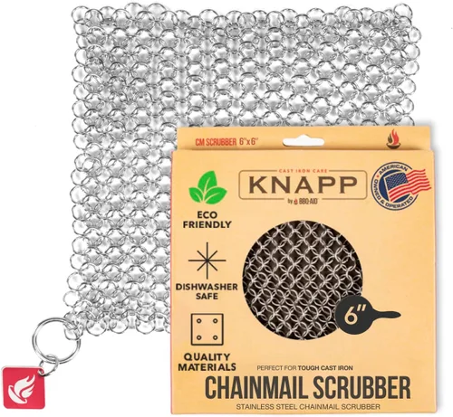 Miniatura 8 de CM SCRUBBER Knapp Made Original Estropajo de Malla Metálica de 4" - Limpiador para Hierro Fundido, Acero Inoxidable, Utensilios de Cocina Anodizados