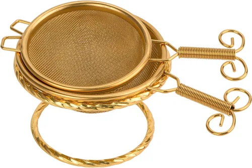 2 coladores de té, (colador de té pequeño, colador grande) con un soporte, colador de malla fina de acero inoxidable (dorado)