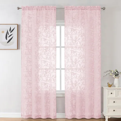 Miniatura 40 de OVZME Anji - 2 paneles de cortinas traslúcidas de gasa marrón de 72 pulgadas de largo para dormitorio, doble bolsillo para barra, tela ligera