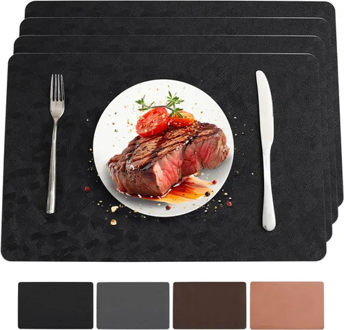 Miniatura 31 de Juego de 6 manteles individuales de vinilo, resistentes al calor, fáciles de limpiar, antideslizantes, para mesa de comedor, piel sintética, Negro