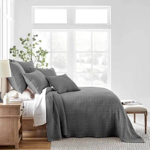 Miniatura 2 de Levtex Home Mills Waffle - Juego de colcha acolchada tamaño King, algodón de punto gofre, colcha de 120 x 104 pulgadas, tamaño de la funda 36 x 20