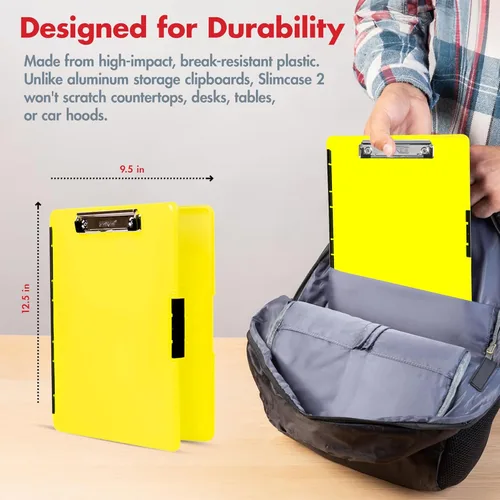 Miniatura 3 de Dexas Slimcase 2 - Portapapeles de plástico con almacenamiento y apertura lateral, color amarillo neón, suministros de oficina para organizar