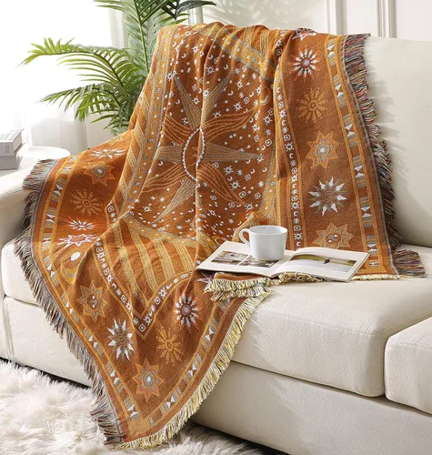 Miniatura 2 de TOFUNTOY Manta bohemia para sofá, cama, manta decorativa con borlas, 50 x 60 pulgadas, funda tejida bohemia para el hogar, sala de estar