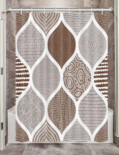 Miniatura 35 de JAWO Cortina de ducha gris retro bohemia de tela geométrica para decoración de baño, estilo bohemio, moderno, abstracto, cachemira, accesorios