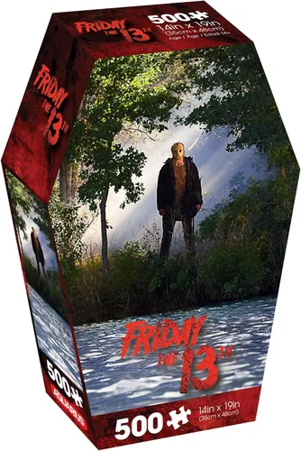 Aquarius Friday the 13th - Rompecabezas de 500 piezas para adultos, caja de ataúd de película de terror, mercancía de Jason Voorhees, 14 x 19