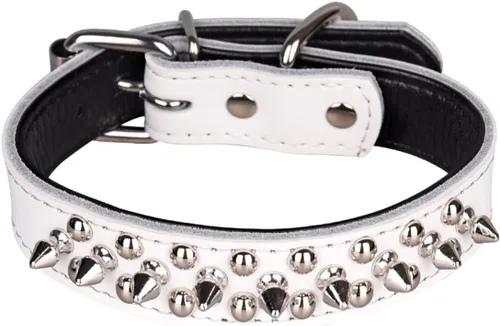 Miniatura 31 de Serijoars Collares ajustables de cuero genuino con tachuelas para mascotas pequeñas, medianas y grandes, Pit Bull, Bulldog, Pugs, Husky (M, morado)