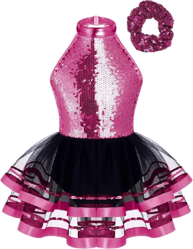 Miniatura 40 de CHICTRY Vestido tutú de ballet con lentejuelas brillantes para niñas y niñas, moderno disfraz de baile latino de jazz