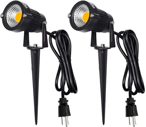 Foco LED de paisaje al aire libre, focos de jardín impermeables IP65, luz de inundación de patio de 5 W CA 120 V, luces de césped de estaca de metal