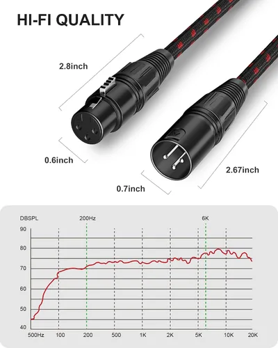 Miniatura 4 de Cable corto XLR, cable de micrófono de 1 pie, paquete de 2 unidades, toda la longitud de 6 pulgadas a 100 pies, cable de micrófono equilibrado