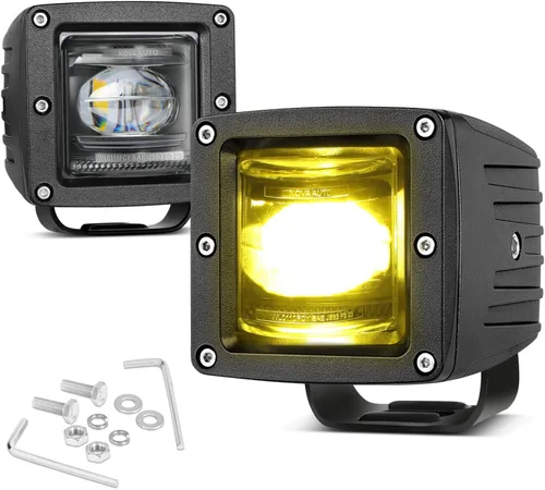 Miniatura 9 de Luces antiniebla amarillas SAE de 3 pulgadas con cubos, luces LED aprobadas por DOT, luces de conducción todoterreno, barra de luz ámbar legal