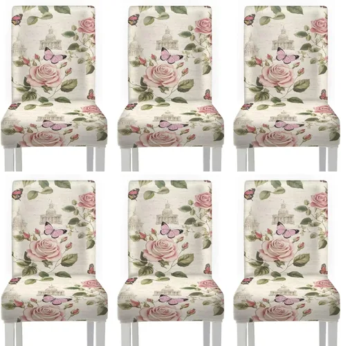 Miniatura 14 de HUGS IDEA Yellow Floral Chair Covers for Dining Room Set of 2 Flowers Kitchen Chair Covers Washable Dining Chairs Slipcovers Cubre Sillas