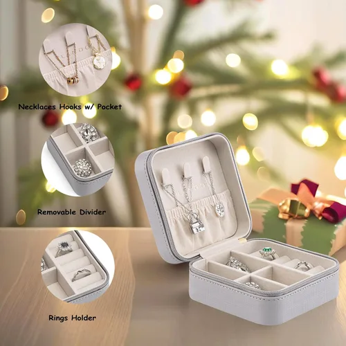Miniatura 31 de Organizador de joyas Vlando para almacenaje y exhibición, joyero para viaje, imitación de piel, para anillos, aretes, collares.