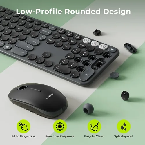 Miniatura 3 de seenda COE202 - Combo de teclado inalámbrico Bluetooth, lindo teclado redondo retro, mouse silencioso, conexión de 3 dispositivos múltiples