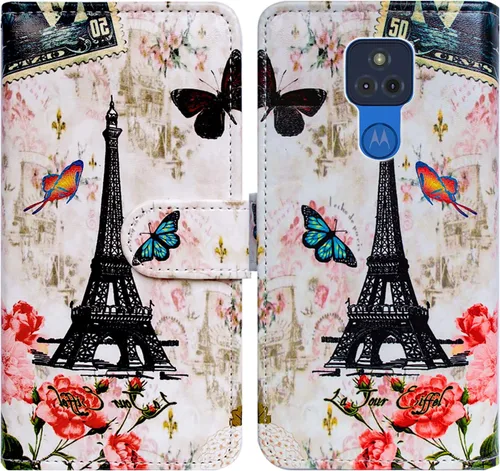 Miniatura 21 de Bcov Funda para Moto G Play 2021 [no compatible con G Play 2020], funda de piel con tapa para teléfono con diseño de flor de ciruelo con ranura