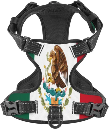 Arnés de chaleco sin tirones de la bandera de México para perros pequeños, medianos y grandes, cachorros, mascotas, gatos, caminar al aire libre