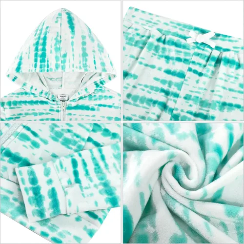 Miniatura 6 de VGRIN Conjunto deportivo de terciopelo para niñas sudadera con capucha y pantalones deportivos