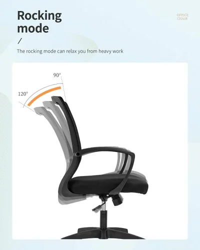 Miniatura 6 de Silla de oficina, silla de escritorio giratoria con respaldo medio con reposabrazos, soporte lumbar de malla, silla de computadora, altura