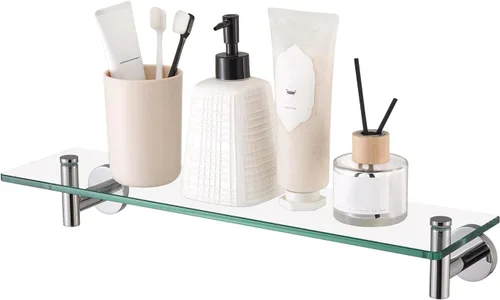 Estante de cristal KES para baño, estante rectangular de 20 pulgadas con vidrio templado de 8 mm de grosor, soporte de metal antioxidante para pared