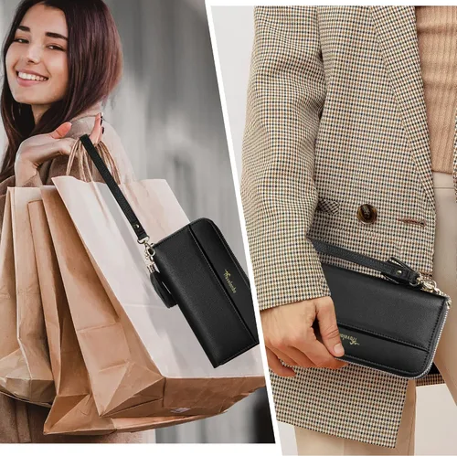 Miniatura 5 de Travelambo Cartera con borla plegable para mujer, bolso de mano con correa para la muñeca, bolso largo